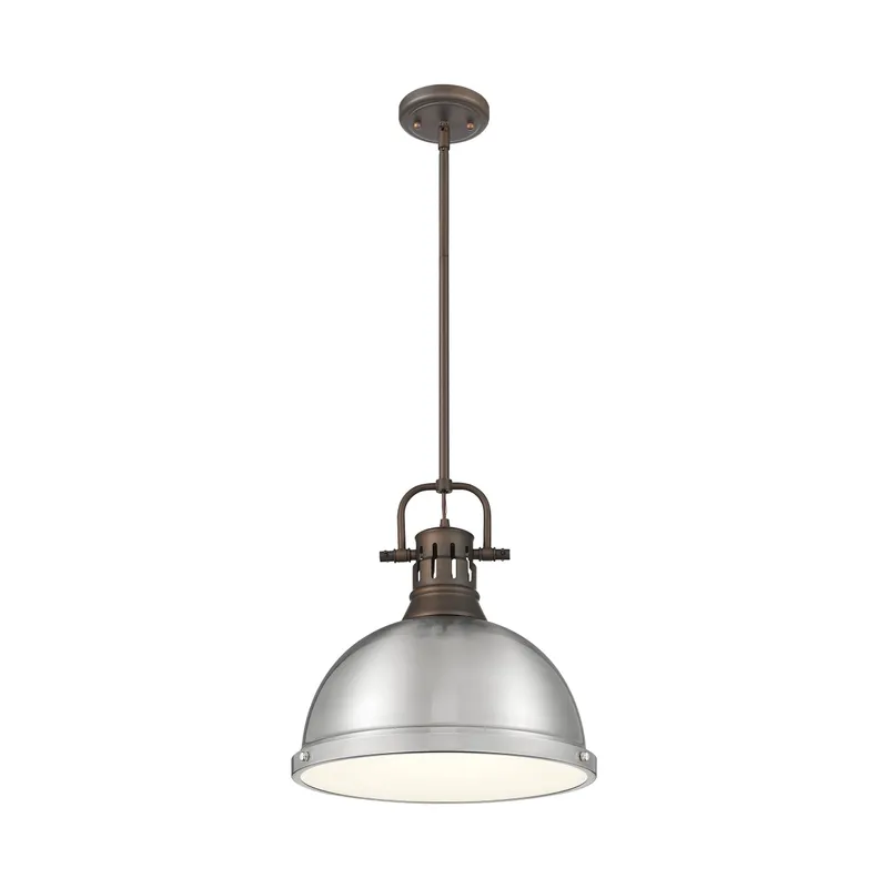 Yep by Golden Lighting Duncan 1-light 14in Rod Hung Pendant in Rubbed Bronze and Pewter shade — Golden Lighting LED Pendant Lights  