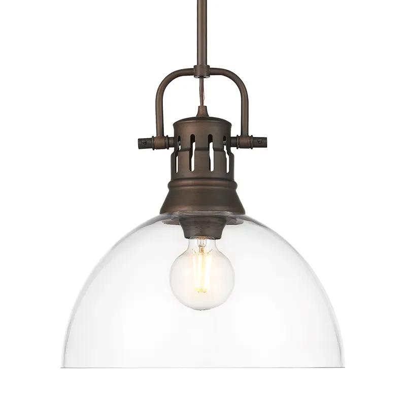Yep by Golden Lighting Duncan 1-light 14in rod hung Pendant in Rubbed Bronze and Clear Glass — Golden Lighting LED Pendant Lights  