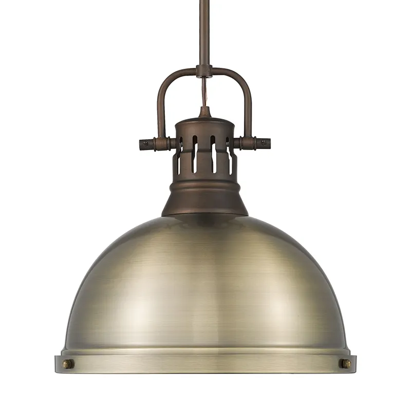 Yep by Golden Lighting Duncan 1-light 14in Rod Hung Pendant in Rubbed Bronze and Aged Brass shade — Golden Lighting LED Pendant Lights  