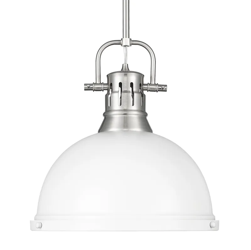 Yep by Golden Lighting Duncan 1-light 14in Rod Hung Pendant in Pewter and Matte White shade — Golden Lighting LED Pendant Lights  