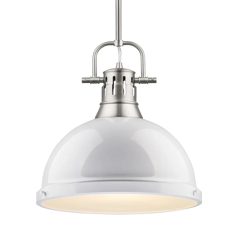 Yep by Golden Lighting Duncan 1-light 14in Rod Hung Pendant in Pewter and White shade — Golden Lighting LED Pendant Lights  