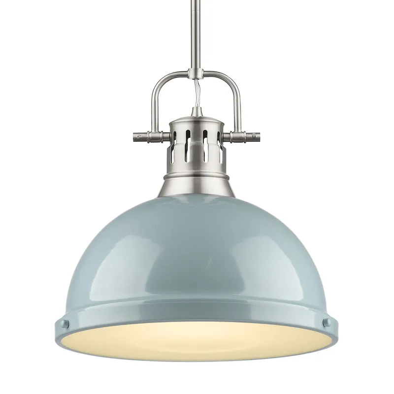 Yep by Golden Lighting Duncan 1-light 14in Rod Hung Pendant in Pewter and Seafoam shade — Golden Lighting LED Pendant Lights  