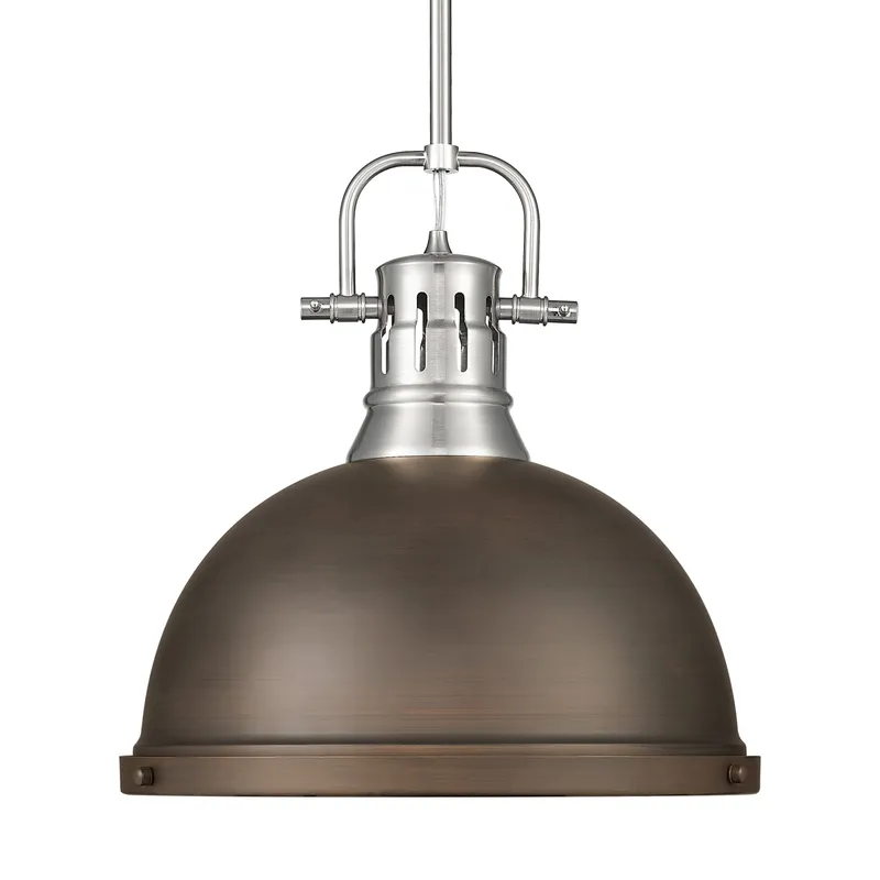 Yep by Golden Lighting Duncan 1-light 14in Rod Hung Pendant in Pewter and Rubbed Bronze shade — Golden Lighting LED Pendant Lights  