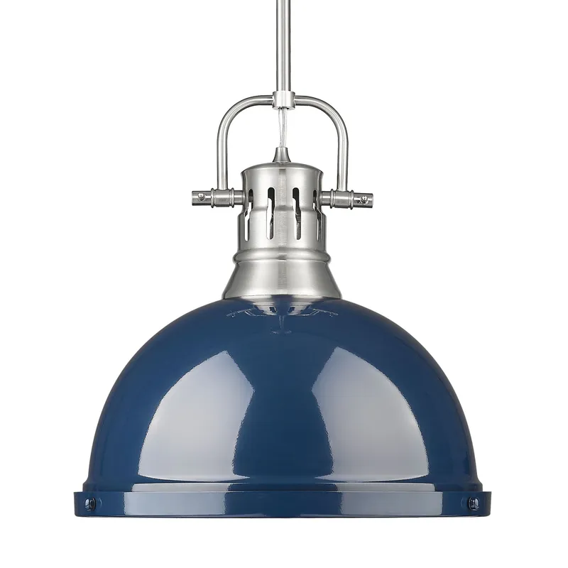 Yep by Golden Lighting Duncan 1-light 14in Rod Hung Pendant in Pewter and Navy Blue shade — Golden Lighting LED Pendant Lights  