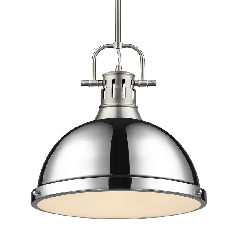 Yep by Golden Lighting Duncan 1-light 14in Rod Hung Pendant in Pewter and Chrome shade — Golden Lighting LED Pendant Lights 100.0W 