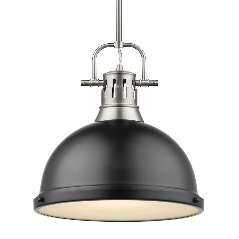 Yep by Golden Lighting Duncan 1-light 14in Rod Hung Pendant in Pewter and Matte Black shade — Golden Lighting LED Pendant Lights  
