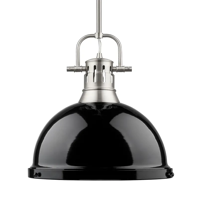 Yep by Golden Lighting Duncan 1-light 14in Rod Hung Pendant in Pewter and Black shade — Golden Lighting LED Pendant Lights  