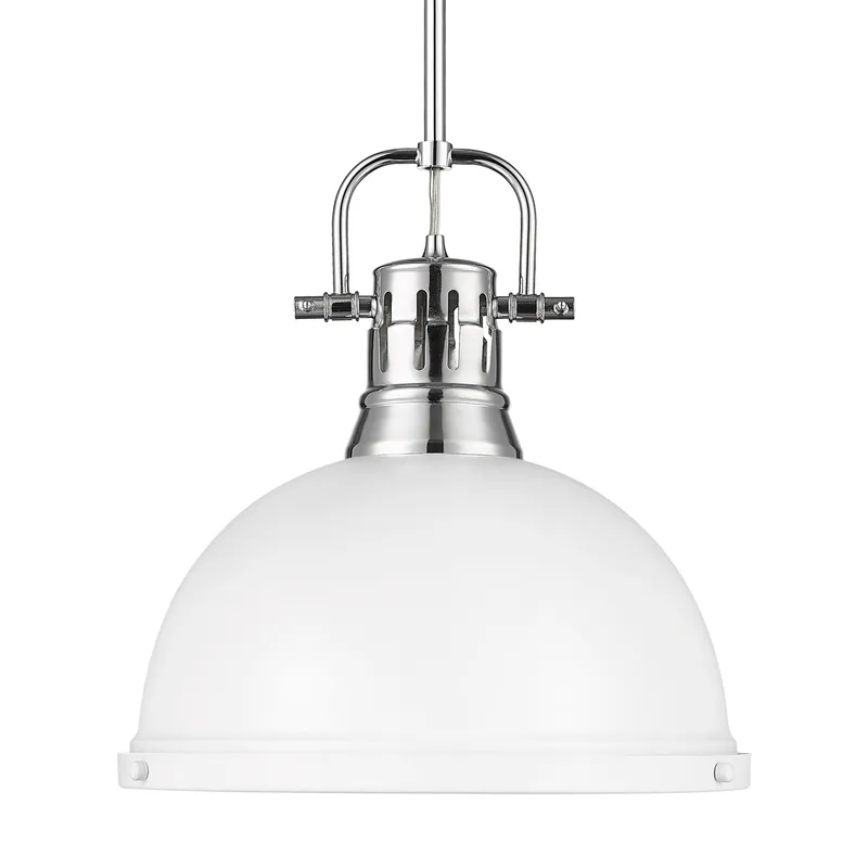 Yep by Golden Lighting Duncan 1-light 14in Rod Hung Pendant in Chrome and Matte White shade — Golden Lighting LED Pendant Lights  