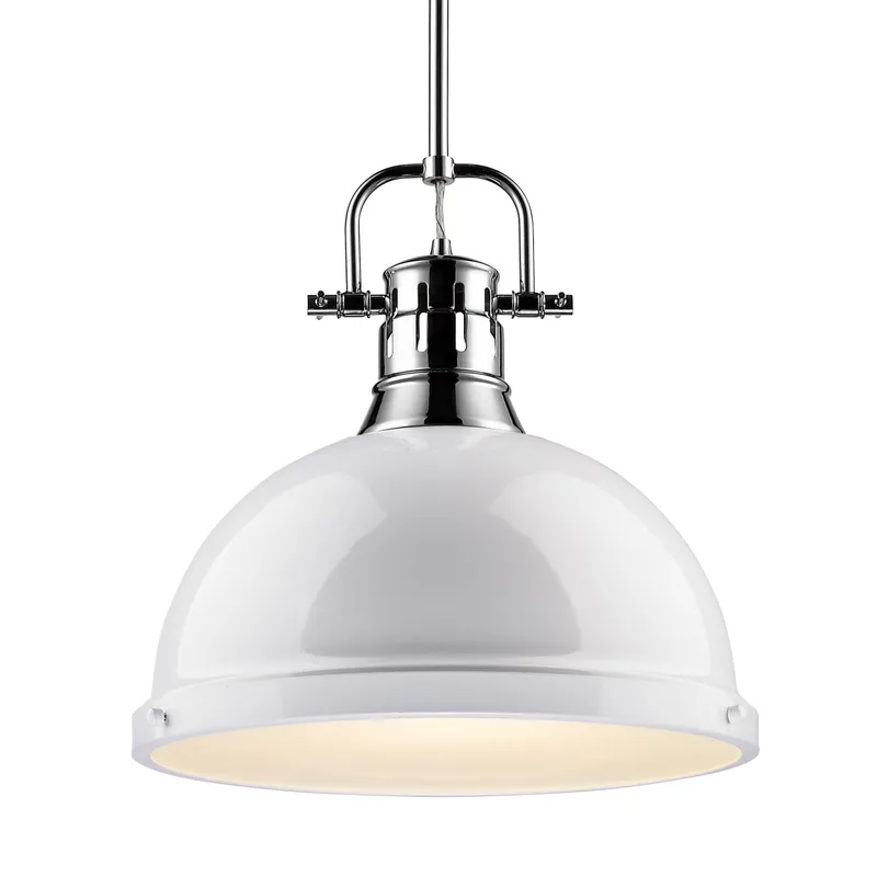 Yep by Golden Lighting Duncan 1-light 14in Rod Hung Pendant in Chrome and White shade — Golden Lighting LED Pendant Lights  