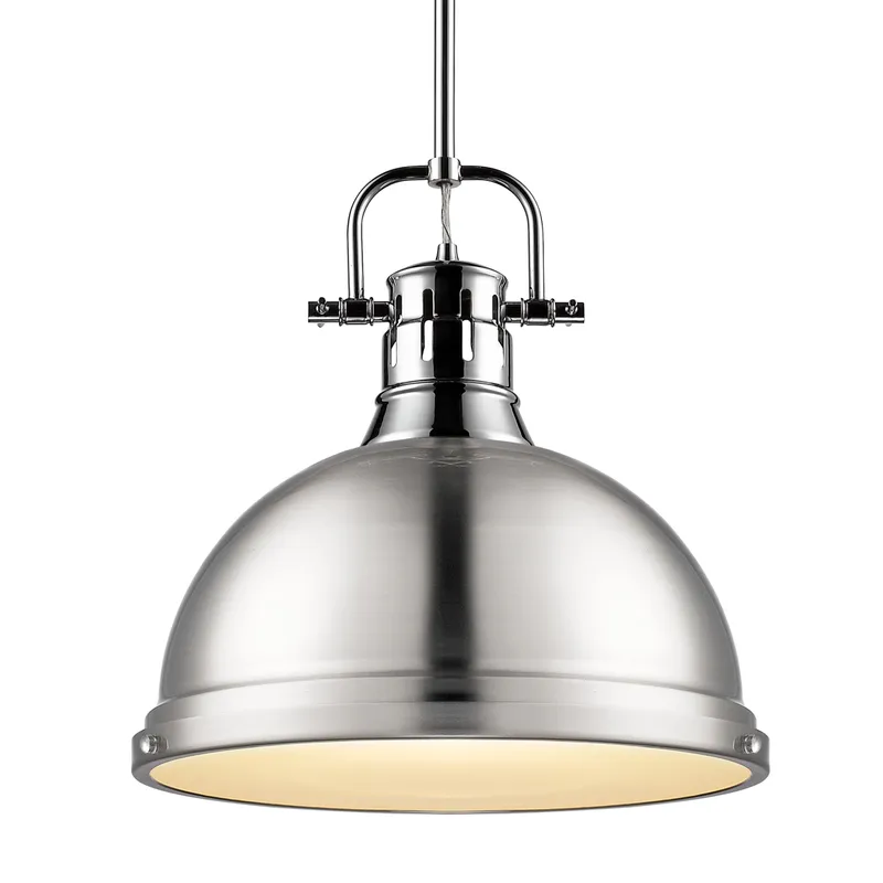 Yep by Golden Lighting Duncan 1-light 14in Rod Hung Pendant in Chrome and Pewter shade — Golden Lighting LED Pendant Lights  