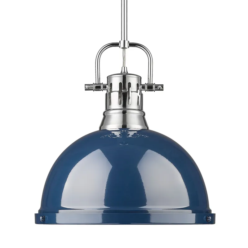 Yep by Golden Lighting Duncan 1-light 14in Rod Hung Pendant in Chrome and Navy Blue shade — Golden Lighting LED Pendant Lights  