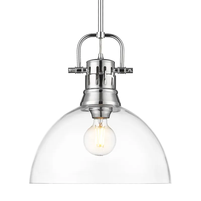 Yep by Golden Lighting Duncan 1-light 14in rod hung Pendant in Chrome and Clear Glass — Golden Lighting LED Pendant Lights 100.0W 