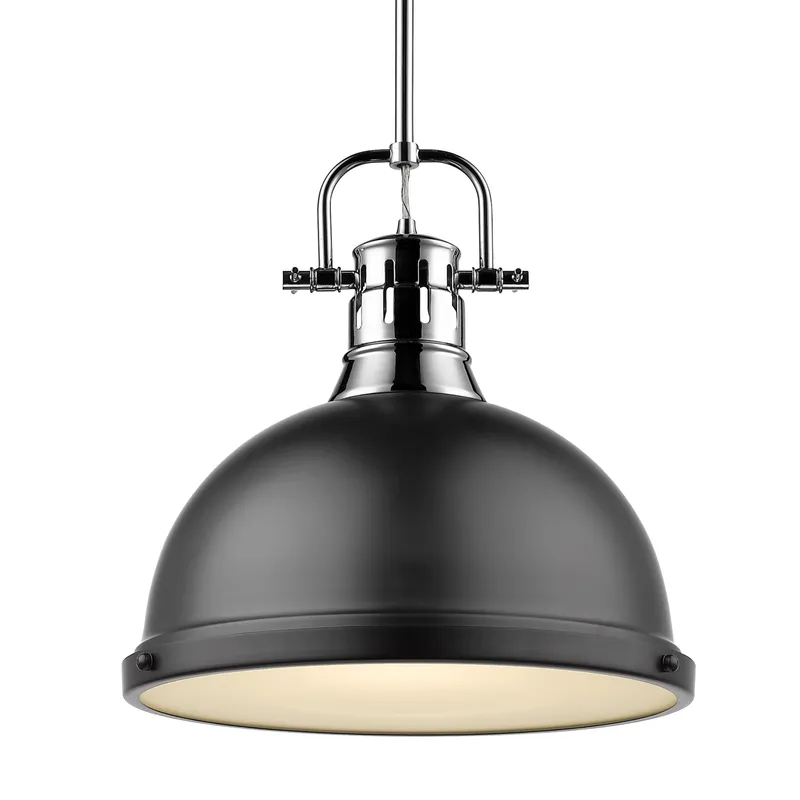Yep by Golden Lighting Duncan 1-light 14in Rod Hung Pendant in Chrome and Matte Black shade — Golden Lighting LED Pendant Lights 100.0W 