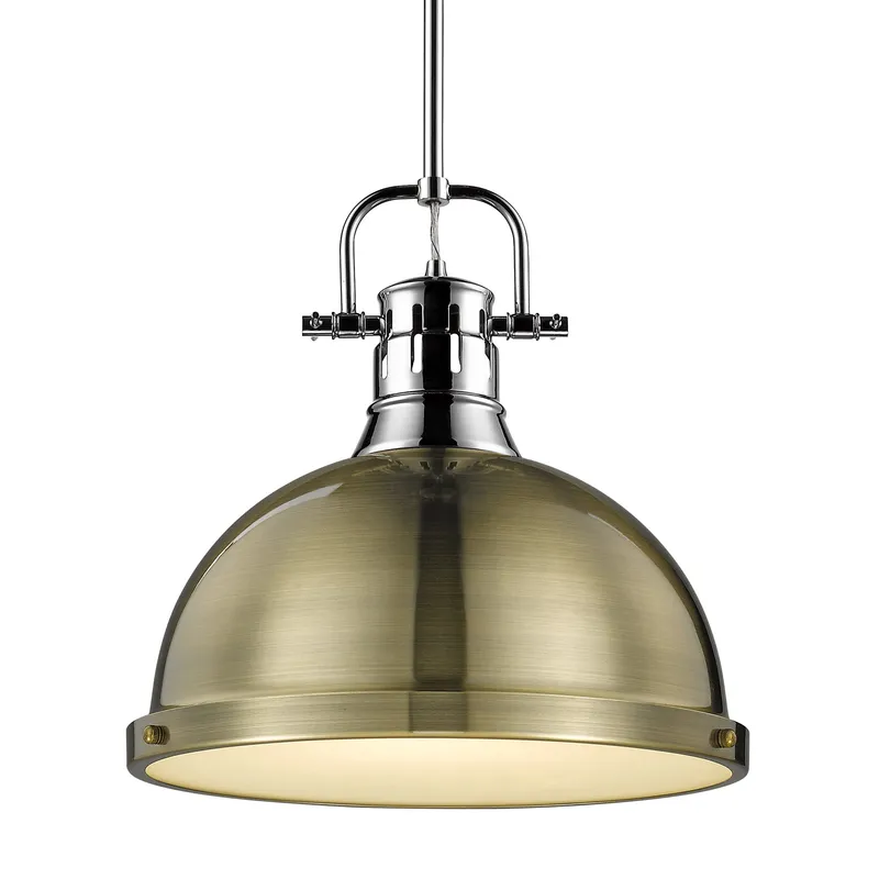 Yep by Golden Lighting Duncan 1-light 14in Rod Hung Pendant in Chrome and Aged Brass shade — Golden Lighting LED Pendant Lights  