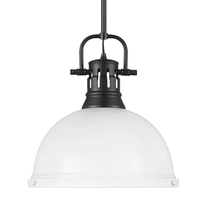 Yep by Golden Lighting Duncan 1-light 14in Rod Hung Pendant in Matte Black and Matte White shade — Golden Lighting LED Pendant Lights  
