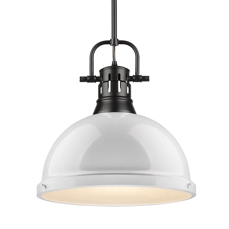 Yep by Golden Lighting Duncan 1-light 14in Rod Hung Pendant in Matte Black and White shade — Golden Lighting LED Pendant Lights 100.0W 