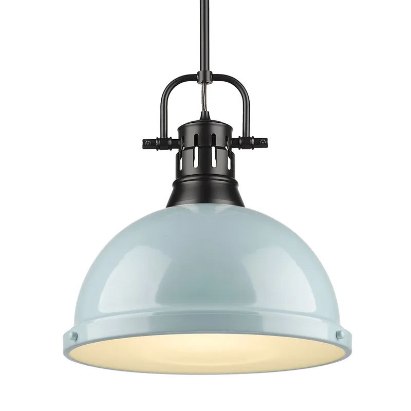 Yep by Golden Lighting Duncan 1-light 14in Rod Hung Pendant in Matte Black and Seafoam shade — Golden Lighting LED Pendant Lights 100.0W 