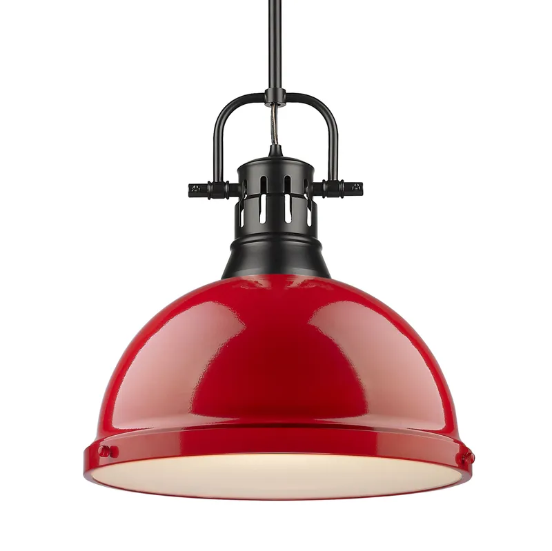 Yep by Golden Lighting Duncan 1-light 14in Rod Hung Pendant in Matte Black and Red shade — Golden Lighting LED Pendant Lights 100.0W 