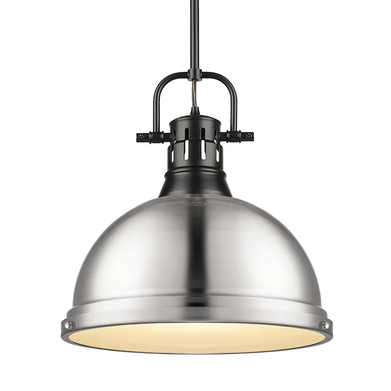 Yep by Golden Lighting Duncan 1-light 14in Rod Hung Pendant in Matte Black and Pewter shade — Golden Lighting LED Pendant Lights  