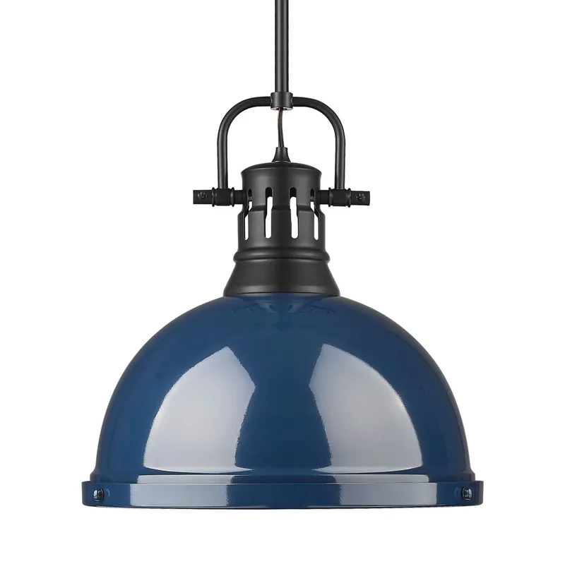 Yep by Golden Lighting Duncan 1-light 14in Rod Hung Pendant in Matte Black and Navy Blue shade — Golden Lighting LED Pendant Lights  