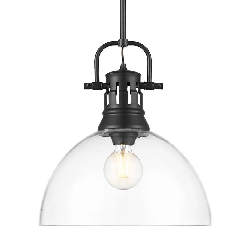Yep by Golden Lighting Duncan 1-light 14in rod hung Pendant in Matte Black and Clear Glass — Golden Lighting LED Pendant Lights  