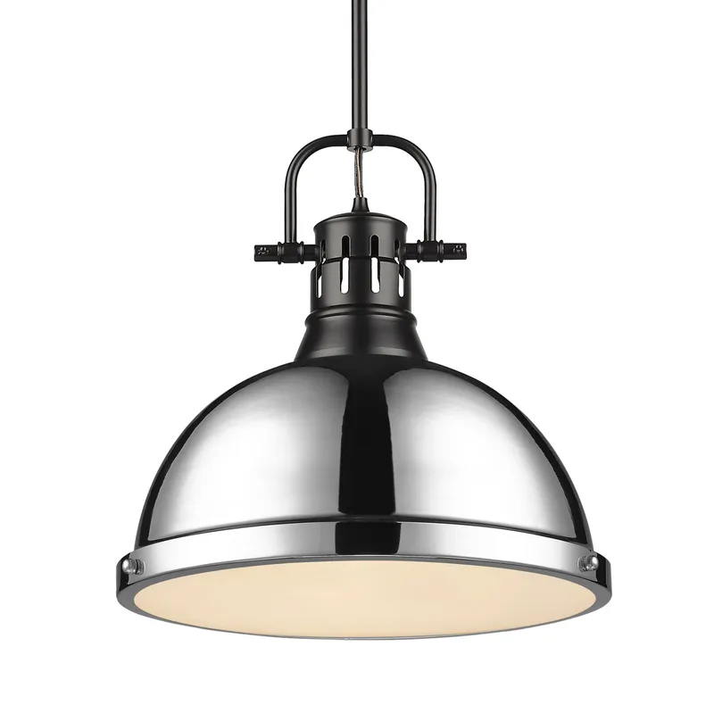 Yep by Golden Lighting Duncan 1-light 14in Rod Hung Pendant in Matte Black and Chrome shade — Golden Lighting LED Pendant Lights  