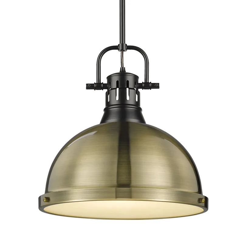 Yep by Golden Lighting Duncan 1-light 14in Rod Hung Pendant in Matte Black and Aged Brass shade — Golden Lighting LED Pendant Lights  
