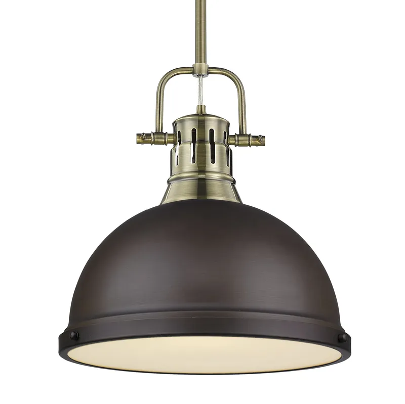 Yep by Golden Lighting Duncan 1-light 14in Rod Hung Pendant in Aged Brass and Rubbed Bronze shade — Golden Lighting LED Pendant Lights  