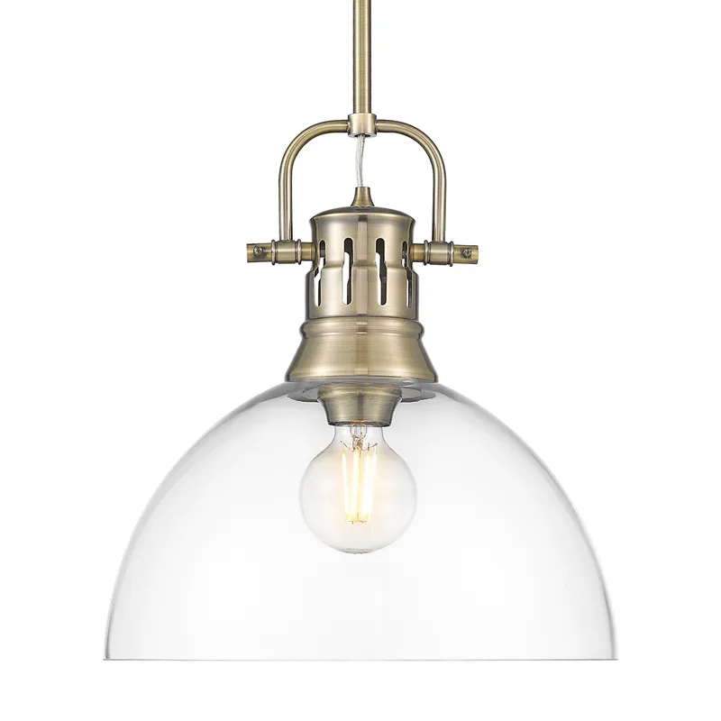Yep by Golden Lighting Duncan 1-light 14in rod hung Pendant in Aged Brass and Clear Glass — Golden Lighting LED Pendant Lights  