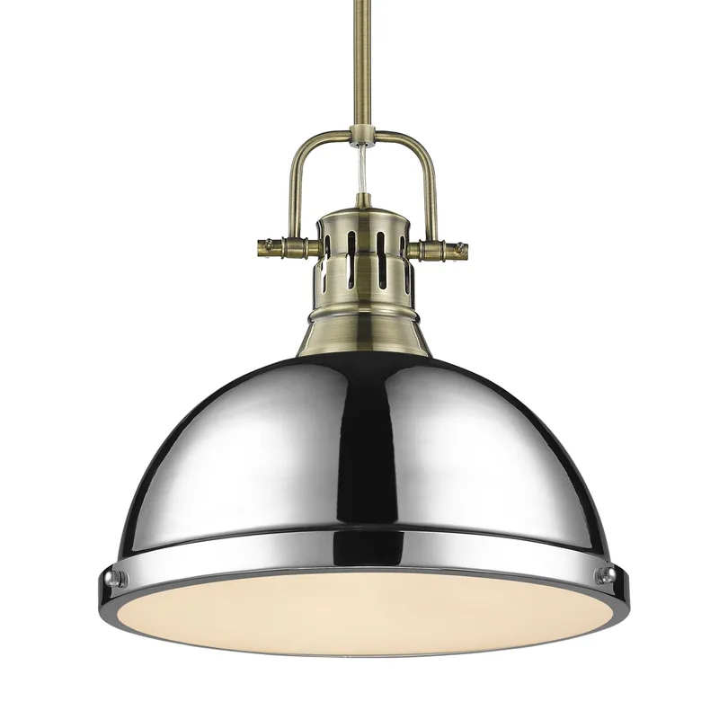 Yep by Golden Lighting Duncan 1-light 14in Rod Hung Pendant in Aged Brass and Chrome shade — Golden Lighting LED Pendant Lights  