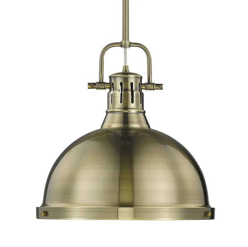 Yep by Golden Lighting Duncan 1-light 14in Rod Hung Pendant in Aged Brass — Golden Lighting LED Pendant Lights 100.0W 