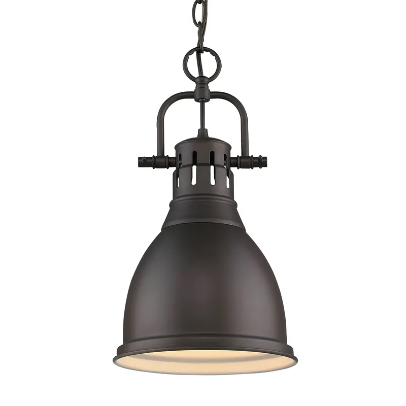 Duncan 1-light 9in Chain Hung Pendant in Rubbed Bronze — Golden Lighting LED Pendant Lights 100.0W 
