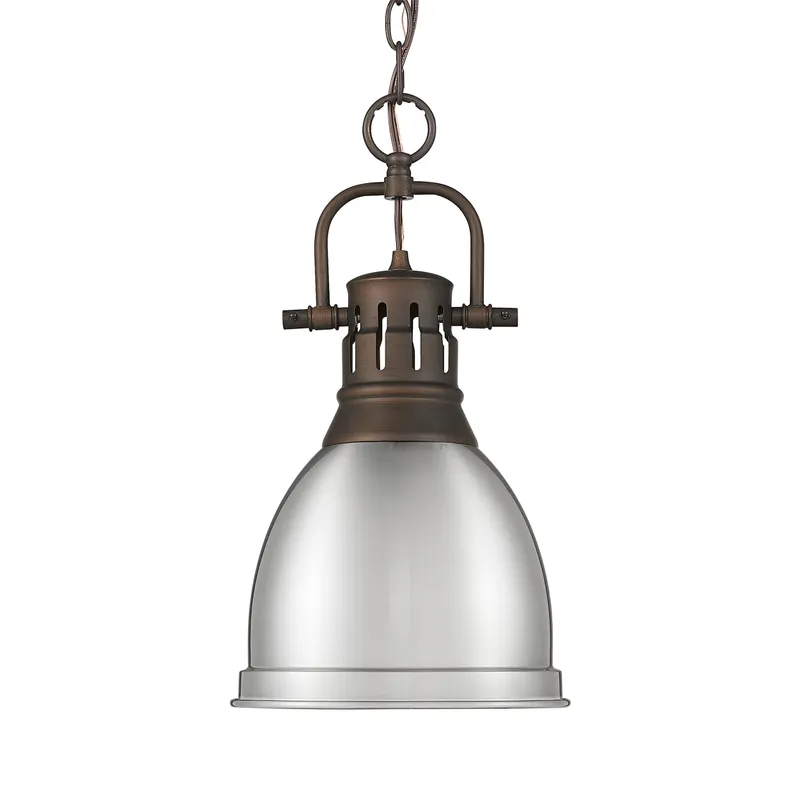 Yep by Golden Lighting Duncan 1-light 9in Chain Hung Pendant in Rubbed Bronze and Pewter shade — Golden Lighting LED Pendant Lights 100.0W 