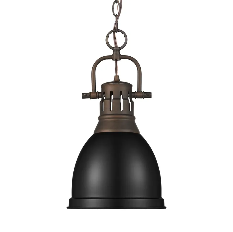 Yep by Golden Lighting Duncan 1-light 9in Chain Hung Pendant in Rubbed Bronze and Matte Black shade — Golden Lighting LED Pendant Lights  