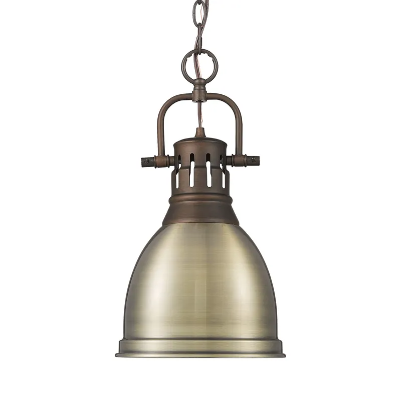 Yep by Golden Lighting Duncan 1-light 9in Chain Hung Pendant in Rubbed Bronze and Aged Brass shade — Golden Lighting LED Pendant Lights  