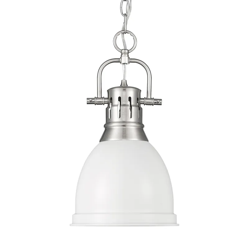 Yep by Golden Lighting Duncan 1-light 9in Chain Hung Pendant in Pewter and Matte White shade — Golden Lighting LED Pendant Lights  