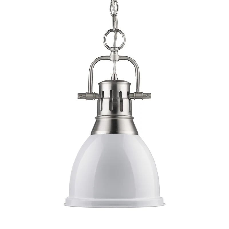Yep by Golden Lighting Duncan 1-light 9in Chain Hung Pendant in Pewter and White shade — Golden Lighting LED Pendant Lights 100.0W 