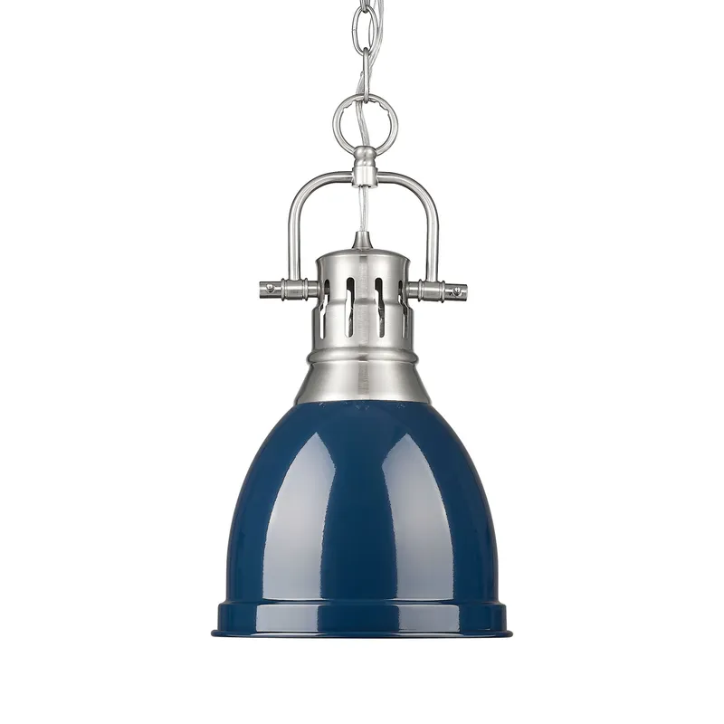 Yep by Golden Lighting Duncan 1-light 9in Chain Hung Pendant in Pewter and Navy Blue shade — Golden Lighting LED Pendant Lights 100.0W 