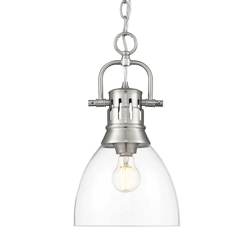 Yep by Golden Lighting Duncan 1-light 9in chain hung Pendant in Pewter and Clear Glass — Golden Lighting LED Pendant Lights 100.0W 