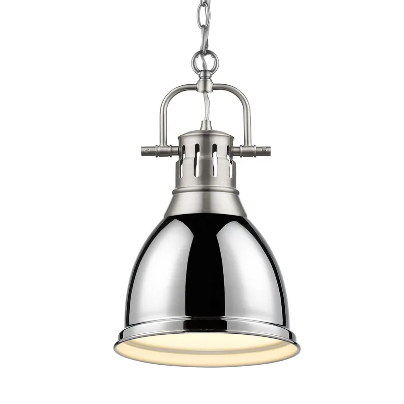 Yep by Golden Lighting Duncan 1-light 9in Chain Hung Pendant in Pewter and Chrome shade — Golden Lighting LED Pendant Lights 100.0W 