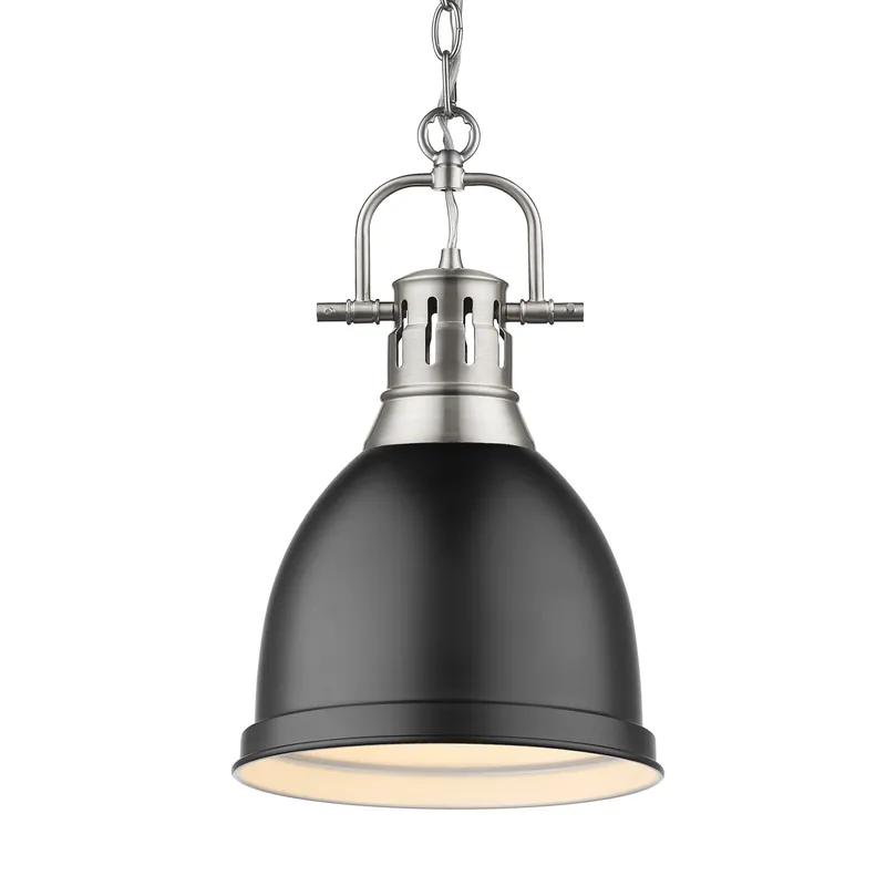Yep by Golden Lighting Duncan 1-light 9in Chain Hung Pendant in Pewter and Matte Black shade — Golden Lighting LED Pendant Lights  
