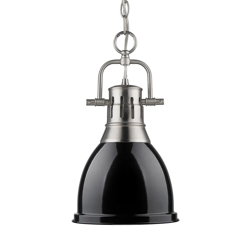 Yep by Golden Lighting Duncan 1-light 9in Chain Hung Pendant in Pewter and Black shade — Golden Lighting LED Pendant Lights  