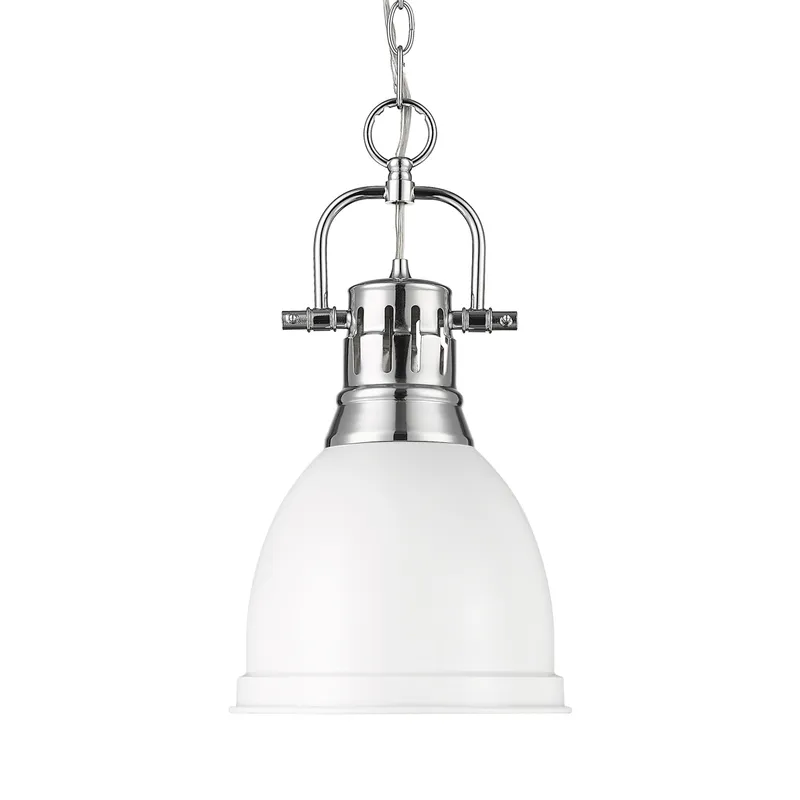 Yep by Golden Lighting Duncan 1-light 9in Chain Hung Pendant in Chrome and Matte White shade — Golden Lighting LED Pendant Lights  