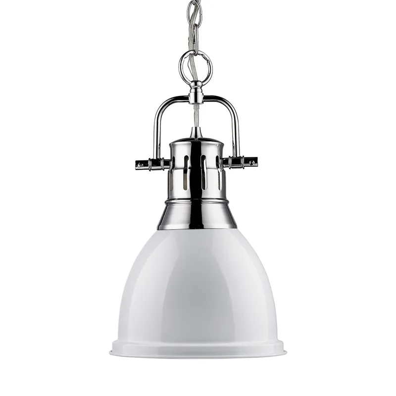 Yep by Golden Lighting Duncan 1-light 9in Chain Hung Pendant in Chrome and White shade — Golden Lighting LED Pendant Lights 100.0W 