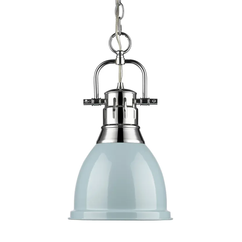 Yep by Golden Lighting Duncan 1-light 9in Chain Hung Pendant in Chrome and Seafoam shade — Golden Lighting LED Pendant Lights 100.0W 