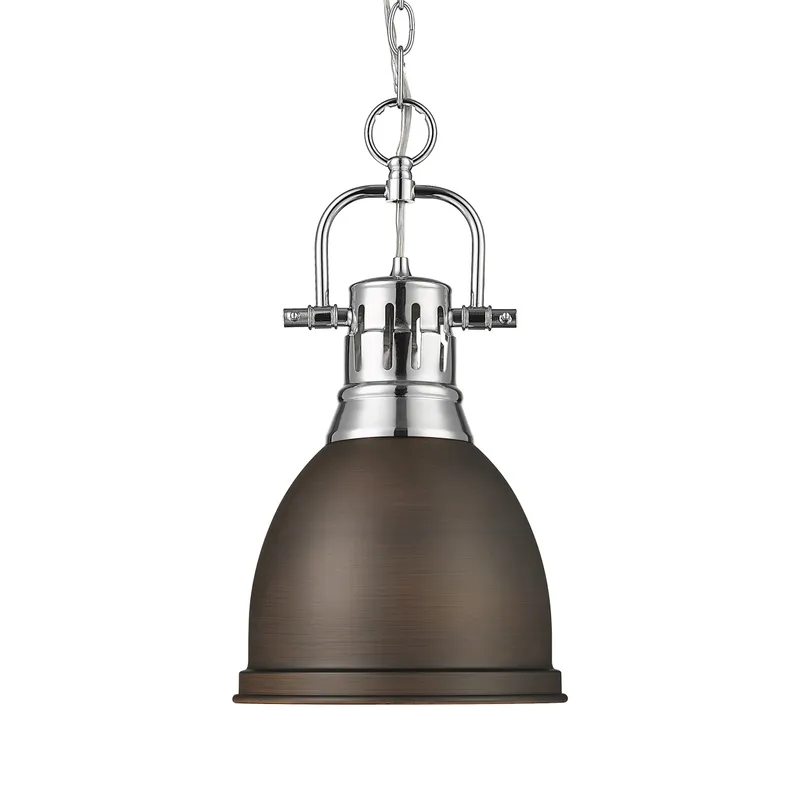 Yep by Golden Lighting Duncan 1-light 9in Chain Hung Pendant in Chrome and Rubbed Bronze shade — Golden Lighting LED Pendant Lights  