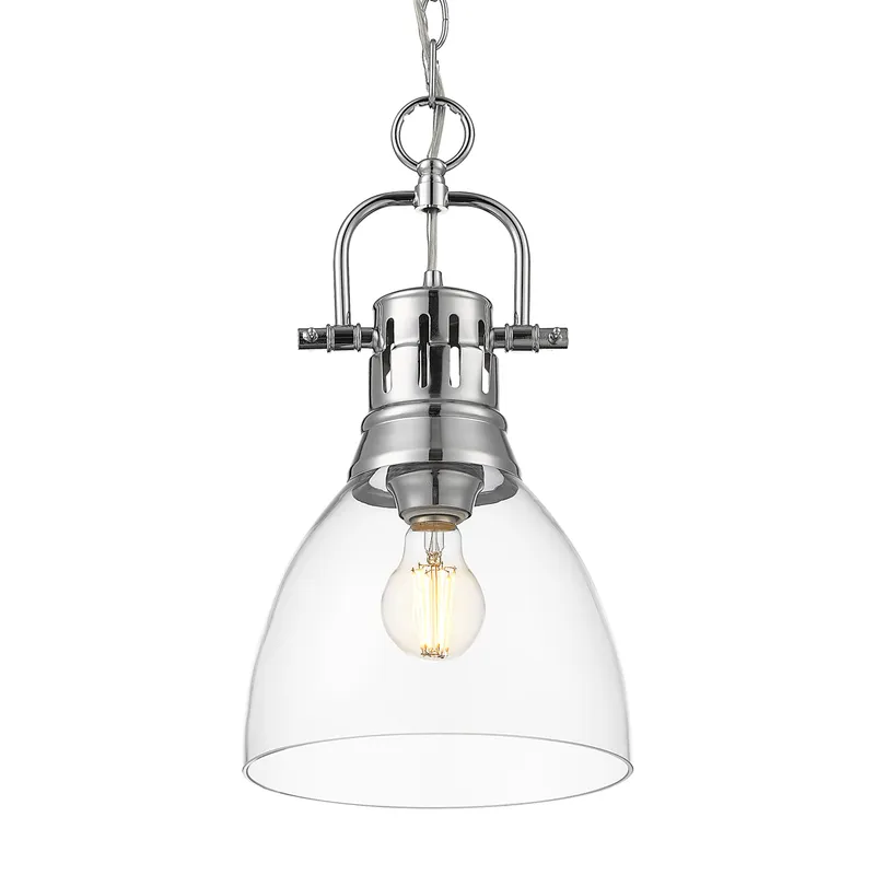 Yep by Golden Lighting Duncan 1-light 9in chain hung Pendant in Chrome and Clear Glass — Golden Lighting LED Pendant Lights  