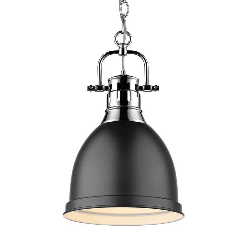 Yep by Golden Lighting Duncan 1-light 9in Chain Hung Pendant in Chrome and Matte Black shade — Golden Lighting LED Pendant Lights 100.0W 