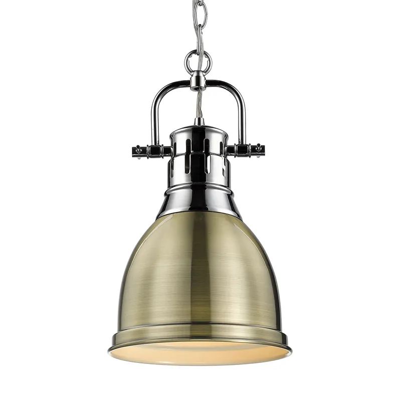 Yep by Golden Lighting Duncan 1-light 9in Chain Hung Pendant in Chrome and Aged Brass shade — Golden Lighting LED Pendant Lights  