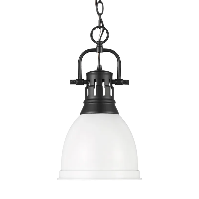 Yep by Golden Lighting Duncan 1-light 9in Chain Hung Pendant in Matte Black and Matte White shade — Golden Lighting LED Pendant Lights  